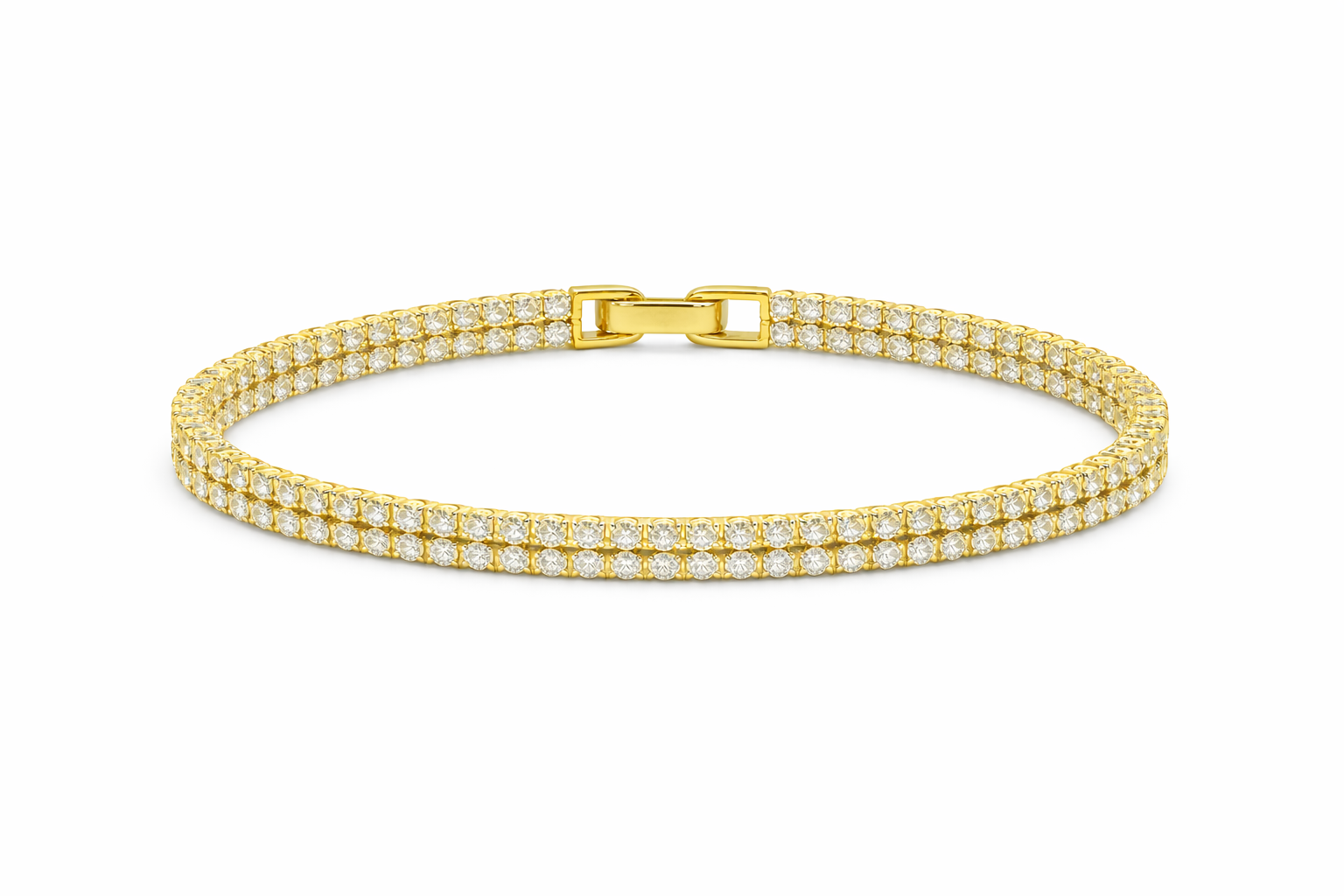 Gold bracelet with diamond accents on a white background