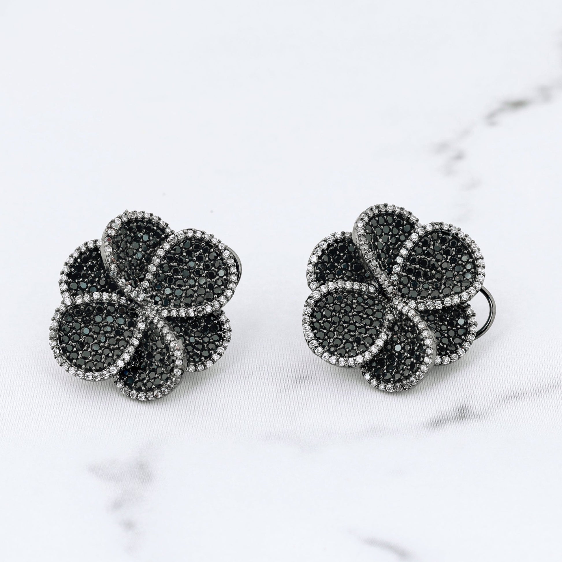 Crystal Bud Earrings - Black