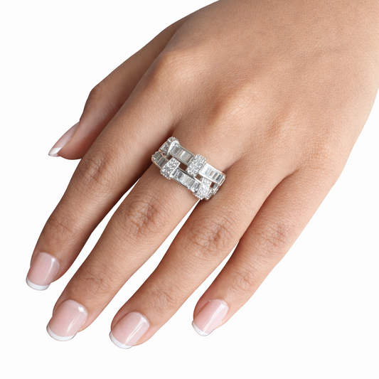 Diamond Baguettes Ring-Silver