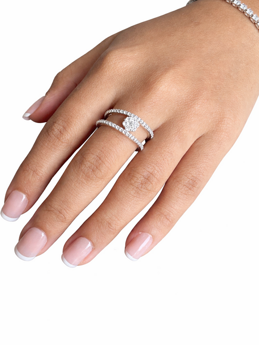 Diamond Flowers Ring - Silver