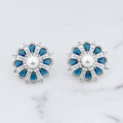 Flore Earrings - Blue studs 