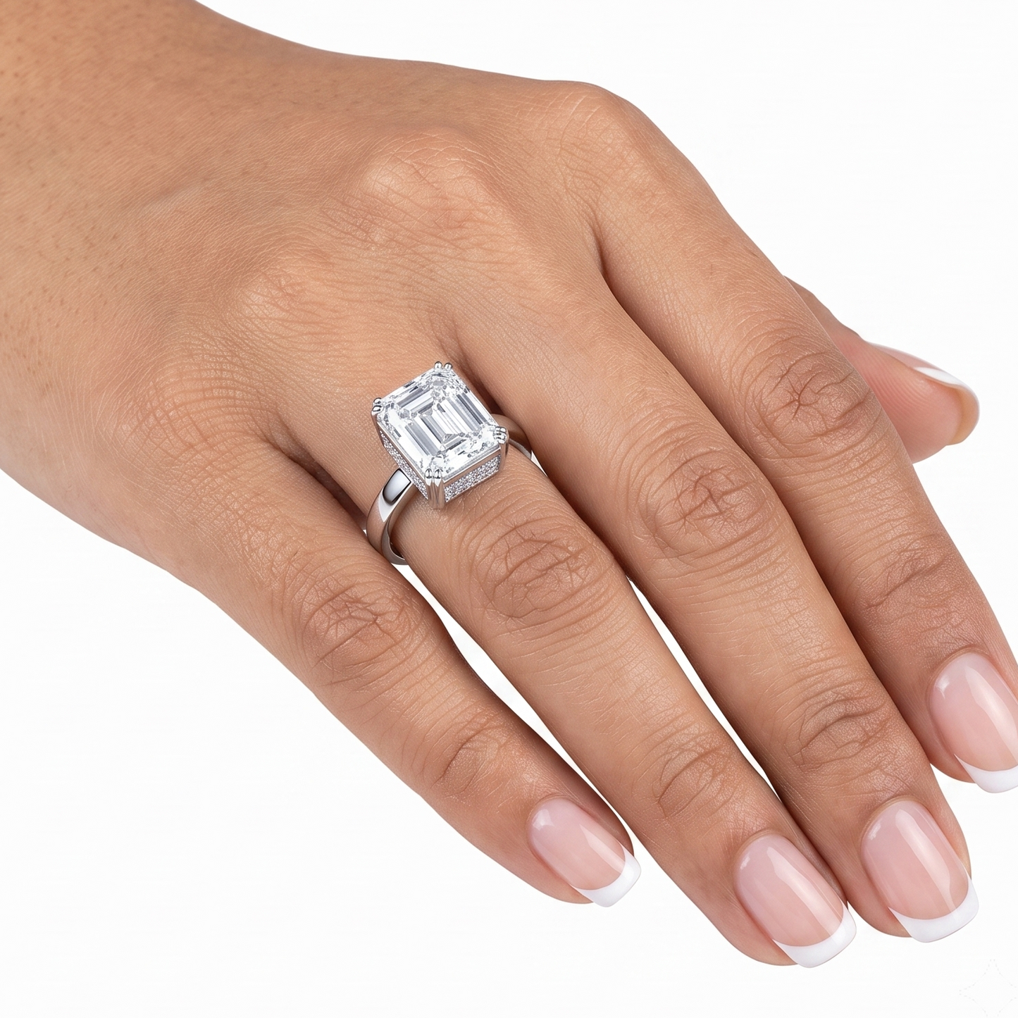 Emerald Cut Solitaire Band Ring -  Silver