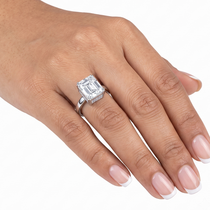Emerald Cut Solitaire Band Ring -  Silver