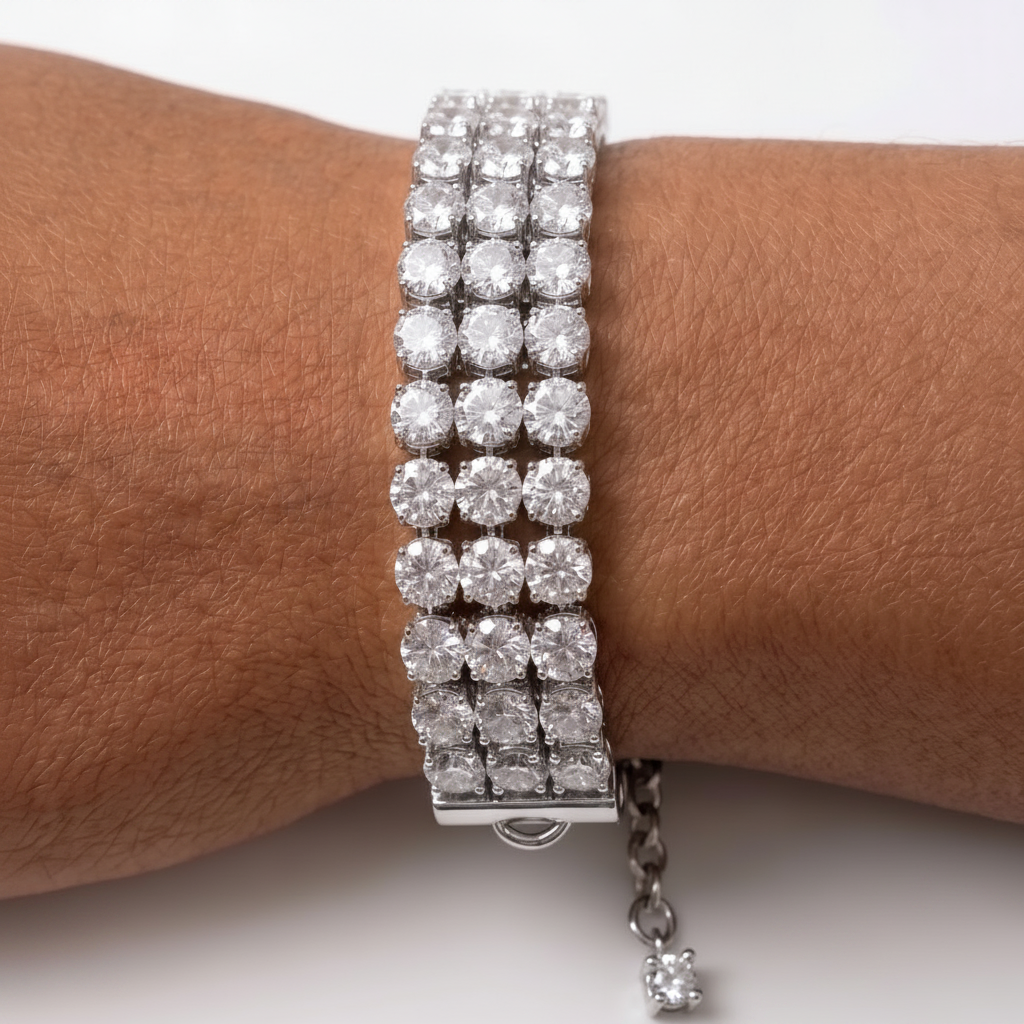 Eternity Triple Diamond Tennis Bracelet - Silver