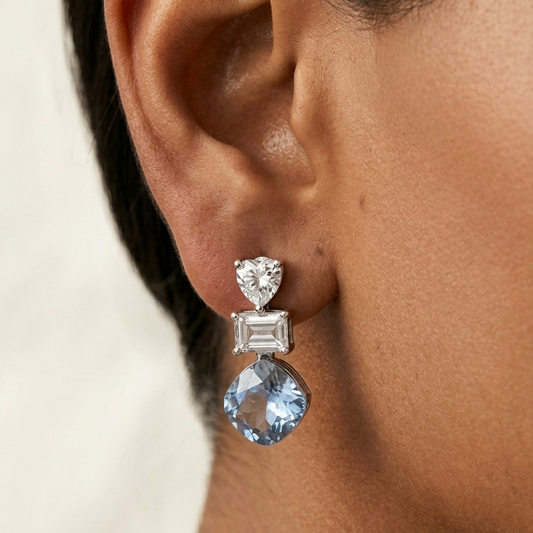 Blue Swarovski Danglers - Silver