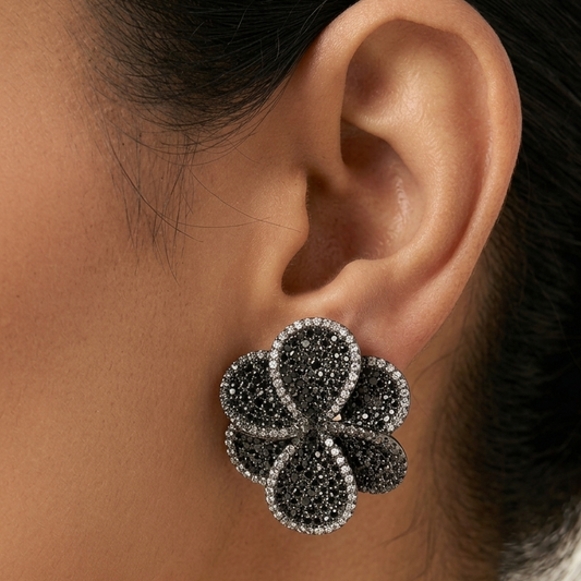 Crystal Buds Earrings - Black