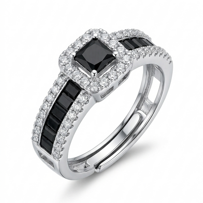 Black Emerald cut stones and Diamond Ring