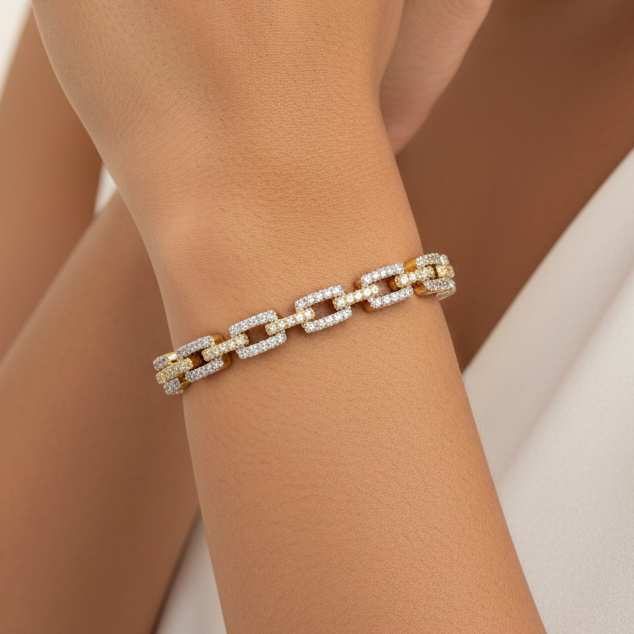 Diamond Link Tennis Bracelet - Gold & Silver