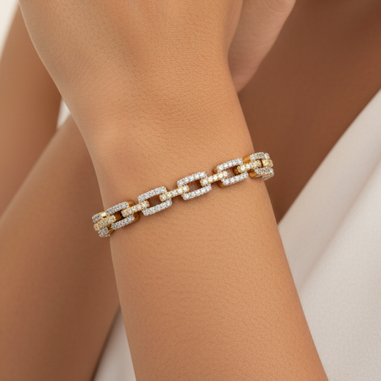 Diamond Link Tennis Bracelet - Gold & Silver