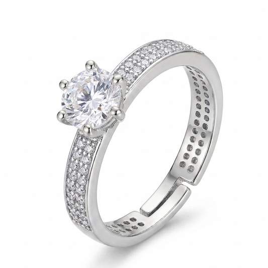 Sleek Bank and Solitaire Ring - Silver - 1 CT