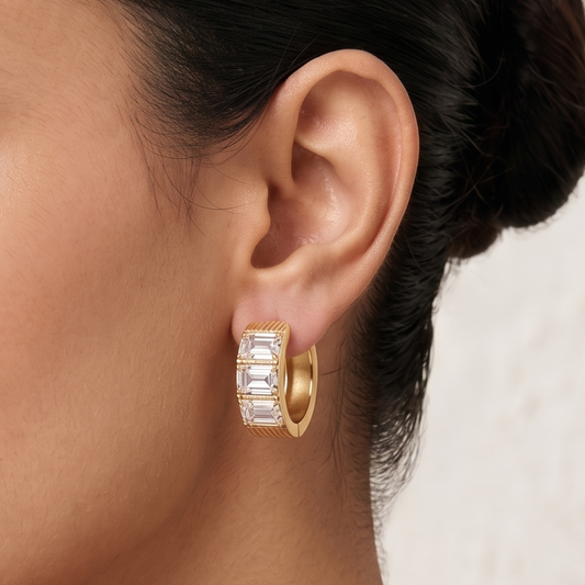 Aira Crystal Hoops - White