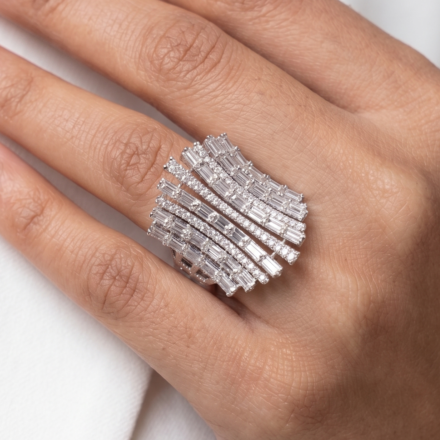 Cocktail Diamond Ring -  Silver