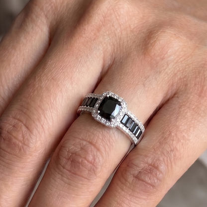 Black Emerald cut stones and Diamond Ring