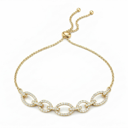 Gold bracelet with interlocking links on a white background
