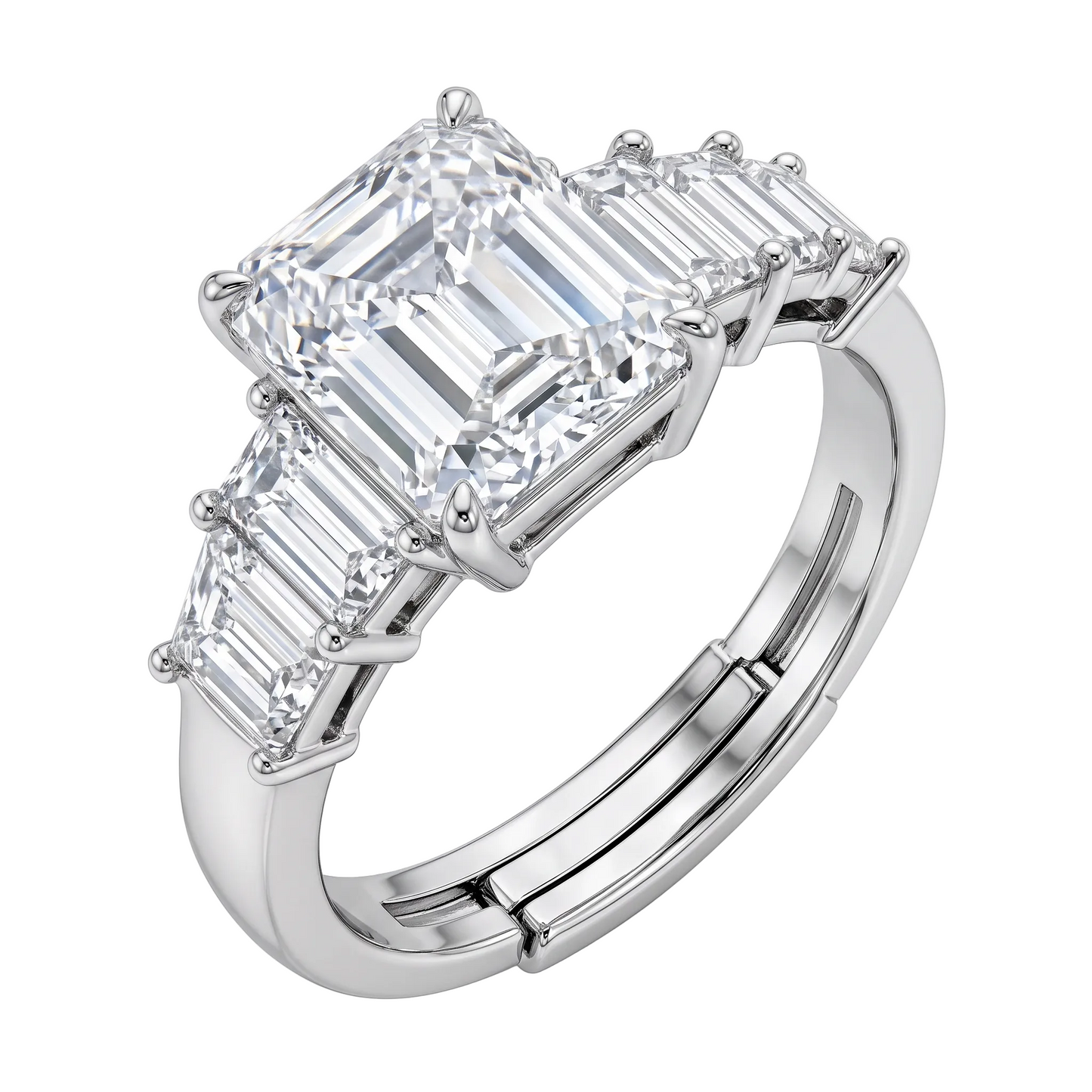 Emerald Cut Soliatire Ring - Silver - 3.5 CT