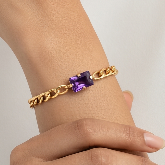 Gold Chain Bracelet - Purple