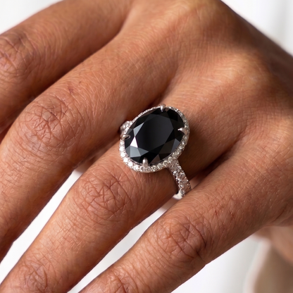Black Oval Diamond Ring -  Silver