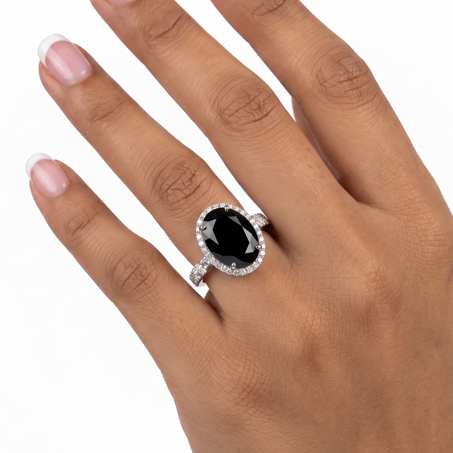 Black Oval Diamond Ring -  Silver