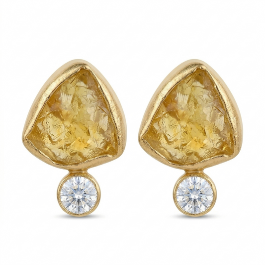 Raw Stone & Diamond Earrings - Gold