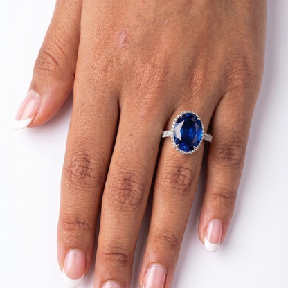 Sapphire Blue Oval Diamond Ring -  Silver