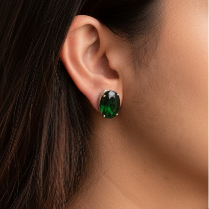 Bedazzled Stud Earrings - Green