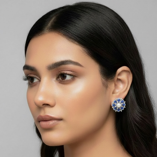 Flore Earrings - Blue studs