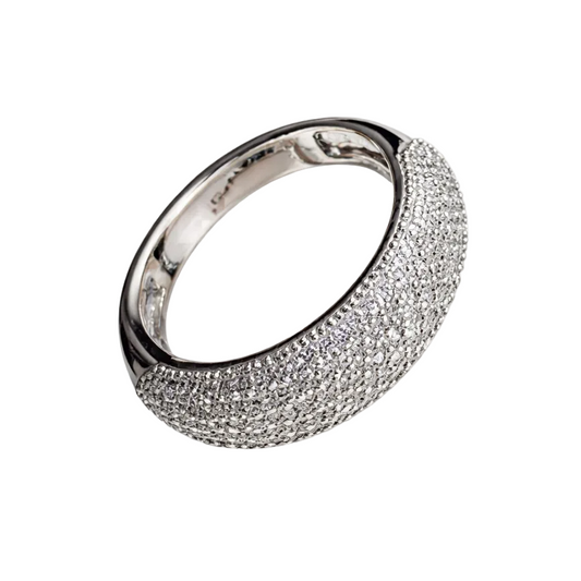 Silver ring with small stones on a transparent background