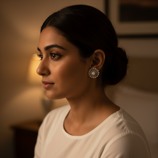 Noura Stud Earrings - Silver & Pearl