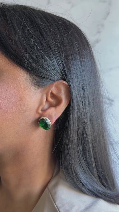 Bedazzled Stud Earrings - Green