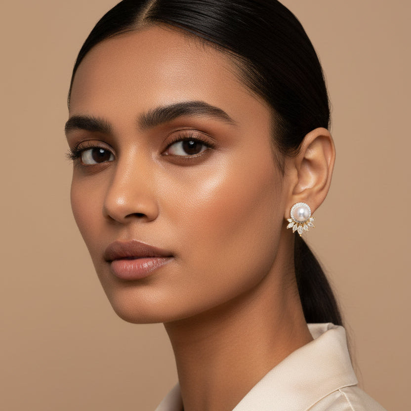 Safa Stud Earrings - Gold & Pearl